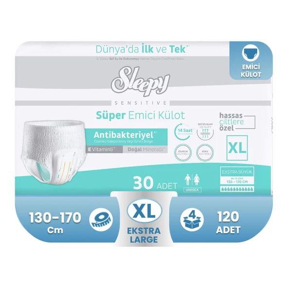 Sleepy Sensitive Süper Emici Külot Ekstra Büyük Boy XL 30'lu 4 Adet Hasta Bezi ürün görseli 1