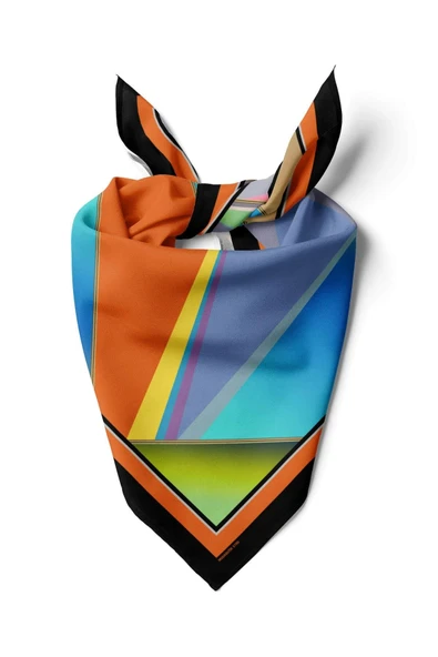 C68 Kadın Turuncu Mavi Extreme Desenli 50x50 Bandana ürün görseli 1