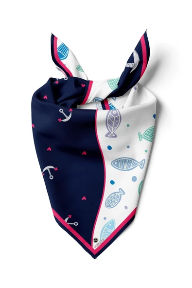 Vissona Balık Desenli İpek Bandana ürün görseli 1