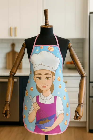 Dijital Baskılı Su Sıvı Geçirmez Leke Tutmaz Mutfak Önlüğü Bake Girl ürün görseli 1
