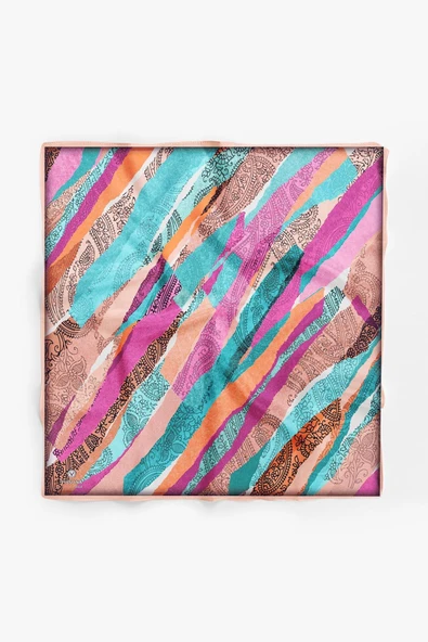 %100 İpek Kadın Desenli Bandana 80x80 ürün görseli 1