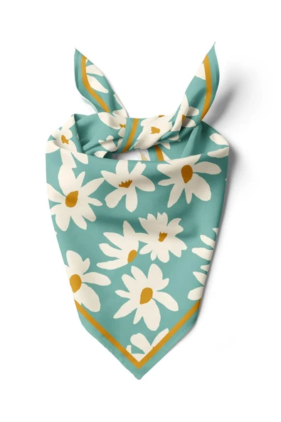 Vissona Papatya Desenli %100 İpek Bandana 55x55 ürün görseli 1