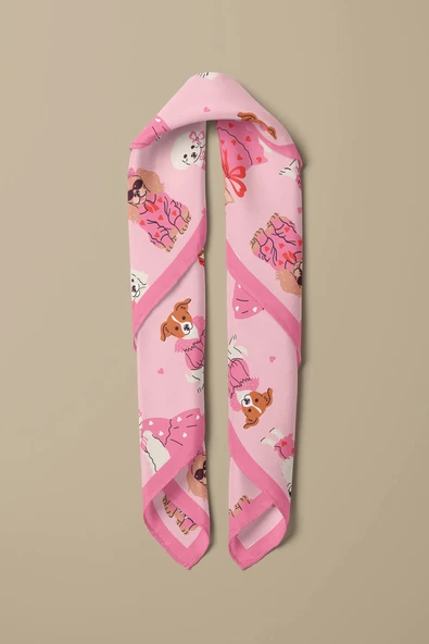%100 İpek Süslü Köpek Desenli Kadın Bandana ürün görseli 1
