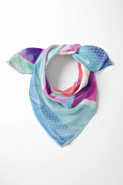 %100 İpek Kadın Desenli Bandana 80x80 ürün görseli 1