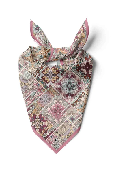 100% Silk Headscarf for Women - 22"x 22" inch Hair Scarf Ethnic Pattern Silk Headscarf Bandanas Square Silk 60354 ürün görseli 1
