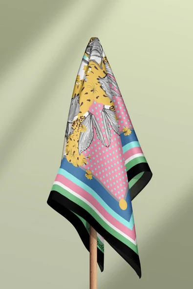 F55 ABSTRACT FLORAL BANDANA - Resim 6