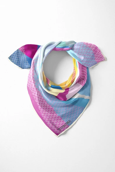 %100 İpek Kadın Desenli Bandana 80x80 ürün görseli 1