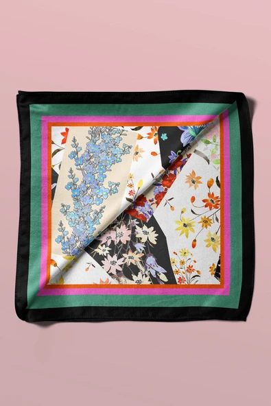 G66 FLOWERS PATCHWORK TASARIMLI BANDANA  DG11971 - Resim 5
