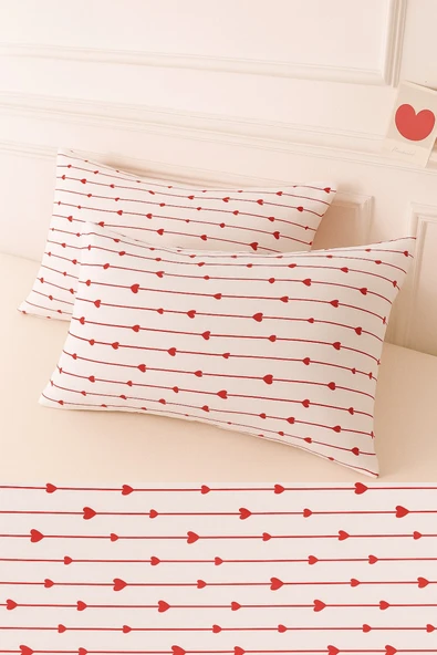 Desenli Pamuklu Kalpli Desen Yastık Kılıfı 2 Adet 50 x 70 cm ürün görseli 1