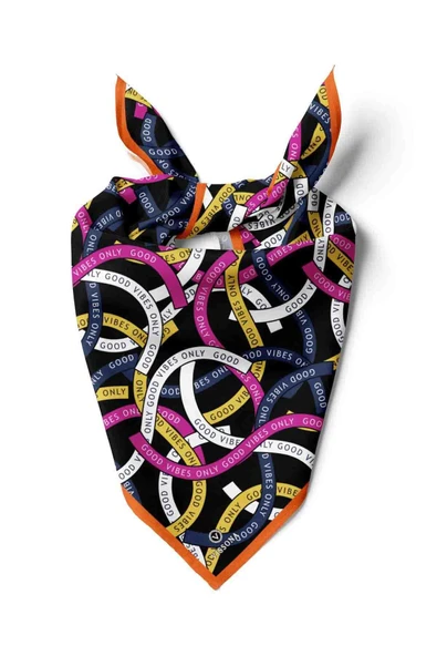 100% Silk Headscarf for Women - 22"x 22" inch Hair Scarf Good Vibes Pattern Silk Headscarf Bandanas Square Silk ürün görseli 1