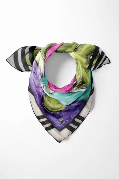 %100 İpek Kadın Desenli Bandana 80x80 ürün görseli 1