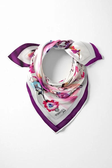 %100 İpek Kadın Desenli Bandana 80x80 ürün görseli 1