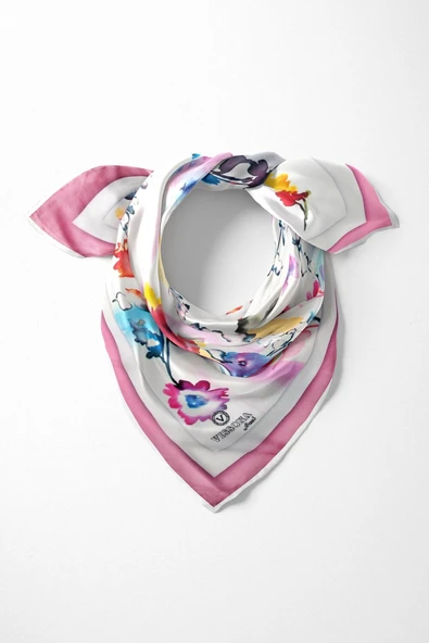%100 İpek Kadın Desenli Bandana 80x80 ürün görseli 1