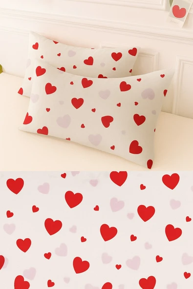 Desenli Pamuklu Kalpli Desen Yastık Kılıfı 2 Adet 50 x 70 cm ürün görseli 1