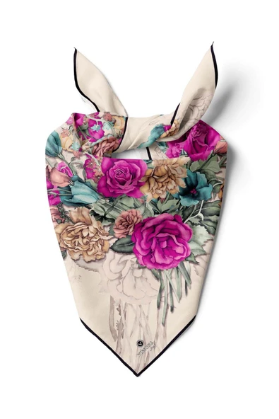 %100 İpek Kadın Desenli Bandana 80x80 ürün görseli 1