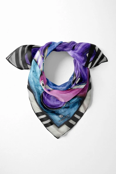 %100 İpek Kadın Desenli Bandana 80x80 ürün görseli 1