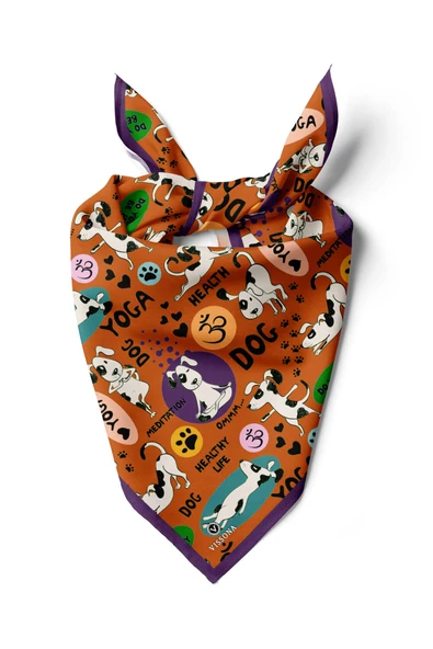 %100 İPEK YOGA KÖPEK DESENLİ KADIN BANDANA 50X50 ürün görseli 1