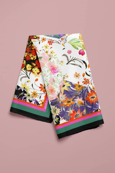 G66 FLOWERS PATCHWORK TASARIMLI BANDANA  DG11971 - Resim 3