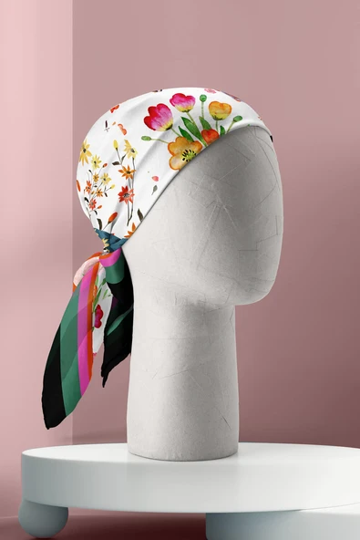 G66 FLOWERS PATCHWORK TASARIMLI BANDANA  DG11971 - Resim 6