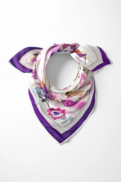 %100 İpek Kadın Desenli Bandana 80x80 ürün görseli 1