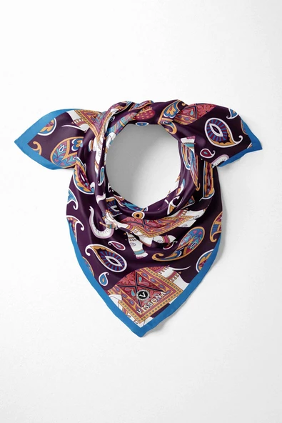 100% Silk Headscarf for Women - 22"x 22" inch Hair Scarf Elephant Pattern Silk Headscarf Bandanas Square Silk ürün görseli 1