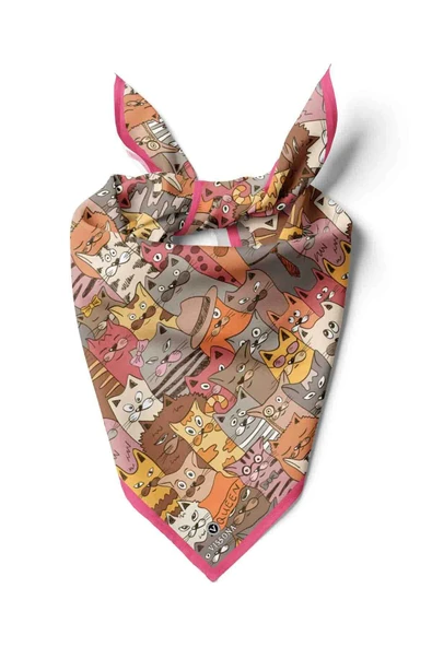 100% Silk Headscarf for Women - 22"x 22" inch Hair Scarf Cats Pattern Silk Headscarf Bandana Square Silk 60357 ürün görseli 1