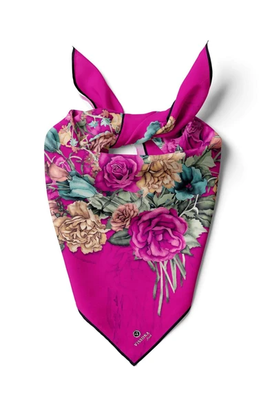 %100 İpek Kadın Desenli Bandana 80x80 ürün görseli 1