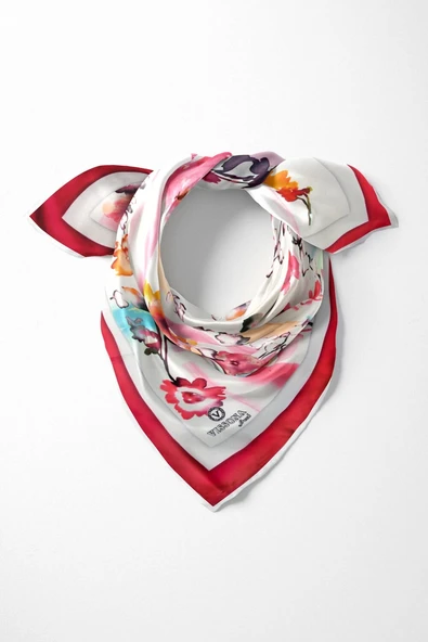 %100 İpek Kadın Desenli Bandana 80x80 ürün görseli 1