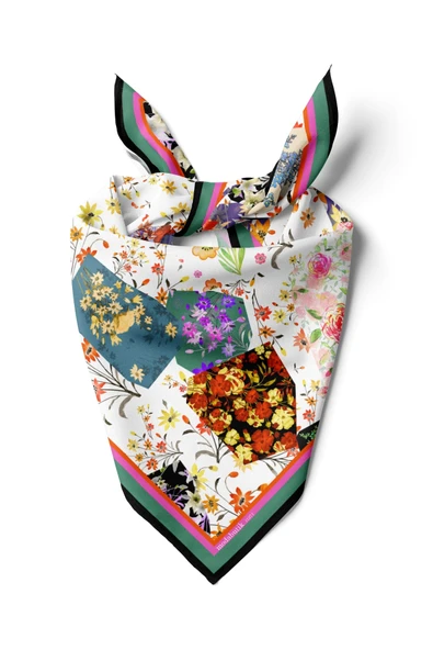 G66 FLOWERS PATCHWORK TASARIMLI BANDANA  DG11971 ürün görseli 1