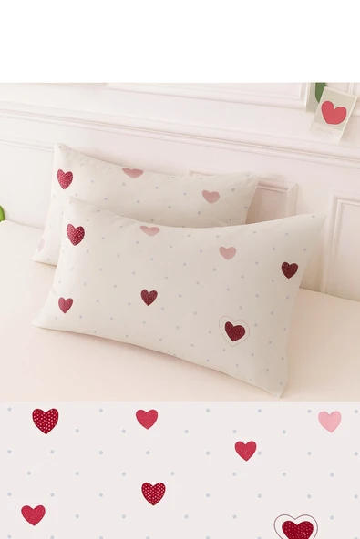 Desenli Pamuklu Kalpli Desen Yastık Kılıfı 2 Adet 50 x 70 cm ürün görseli 1