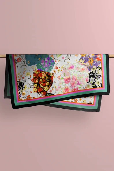 G66 FLOWERS PATCHWORK TASARIMLI BANDANA  DG11971 - Resim 4