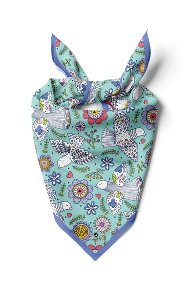 %100 İpek Kuş Desenli Kadın Bandana ürün görseli 1