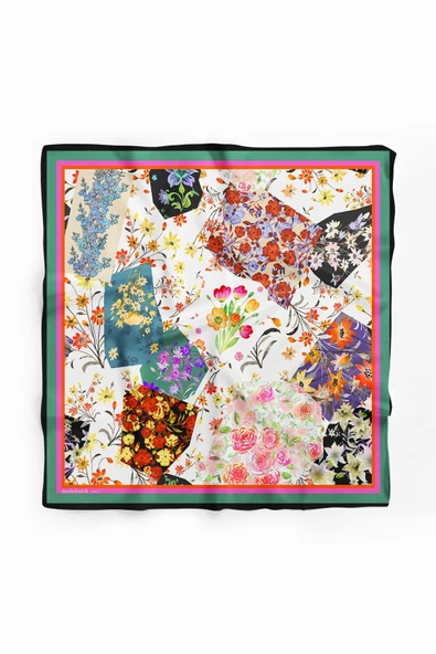 G66 FLOWERS PATCHWORK TASARIMLI BANDANA  DG11971 - Resim 2