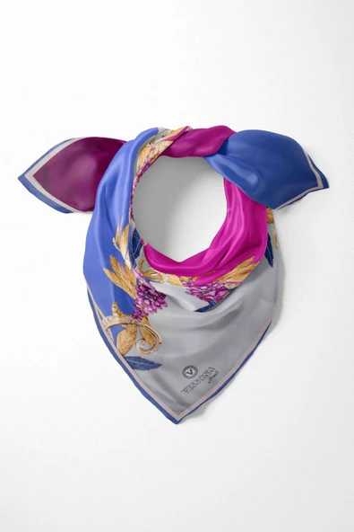 %100 İpek Kadın Desenli Bandana 80x80 ürün görseli 1
