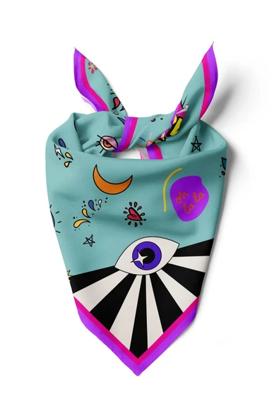 Vissona Göz Desenli %100  İpek Bandana 55x55 ürün görseli 1
