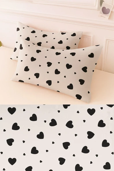 Desenli Pamuklu Kalpli Desen Yastık Kılıfı 2 Adet 50 x 70 cm ürün görseli 1