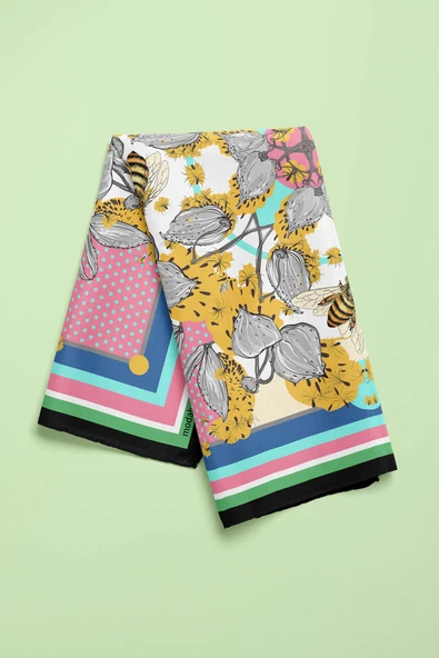 F55 ABSTRACT FLORAL BANDANA - Resim 3