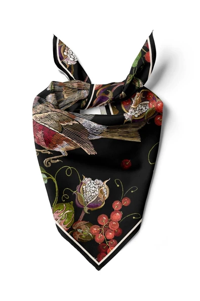 F99 Vissona Kuş Desenli İpek Bandana ürün görseli 1