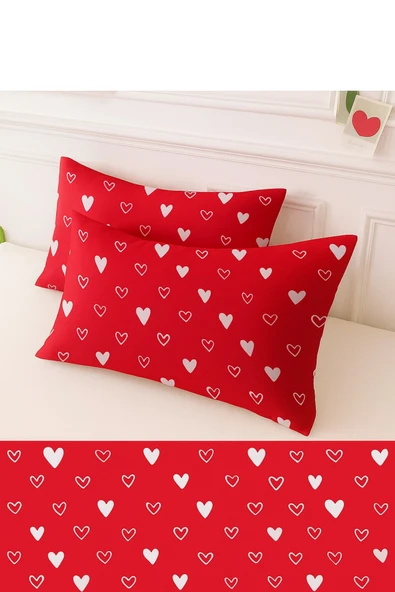 StellaFlavo Desenli Pamuklu Kalpli Desen Yastık Kılıfı 2 Adet 50 x 70 cm ürün görseli 1
