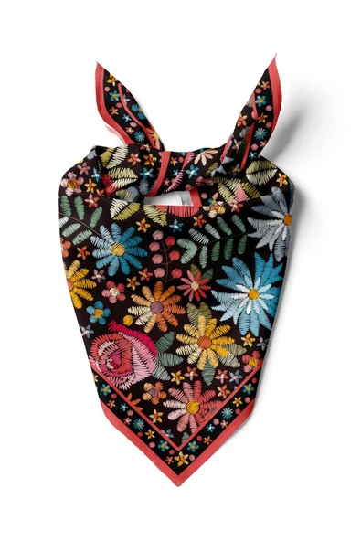 %100 İpek Nakış Çiçek Desenli Kadın Bandana ürün görseli 1