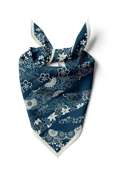 %100 İpek Geometrik Desenli Kadın Bandana ürün görseli 1