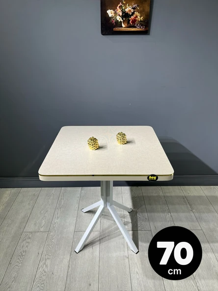Hey Modüler Mobilya Tepe Koton Vizon Mutfak Yemek Masası Balkon Masası Kavisli Köşe Beyaz Ayak 70 cm ürün görseli 1
