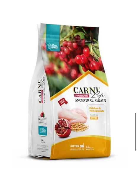 Carni Life Kızılcıklı, Tavuk Etli & Narlı Yavru Kedi Maması (1,5 kg) ürün görseli 1