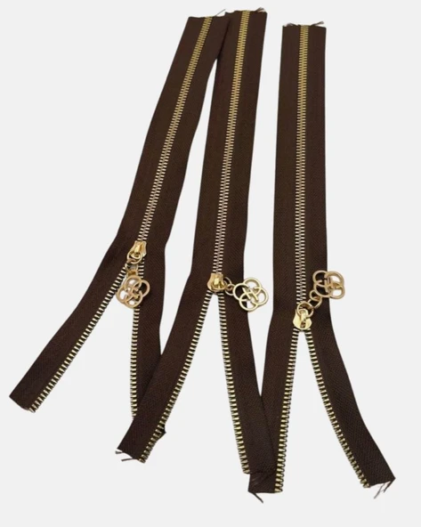 Angel Çanta Aksesuar Başlıklı Fermuar Set 30 Cm Light Gold Metal Koyu Kahve  3 Adet ürün görseli 1