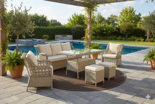 LİV Concept Lüks Rattan Oturma Ve Yemek Seti 7 Kişilik - Bahçe/balkon ürün görseli 1