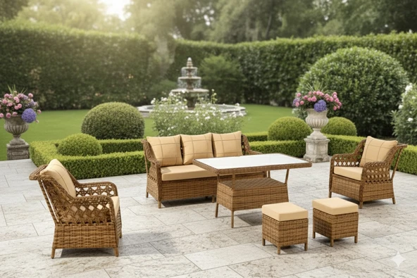 LİV Concept Lüks Rattan Oturma Ve Yemek Seti 7 Kişilik - Bahçe/balkon ürün görseli 1
