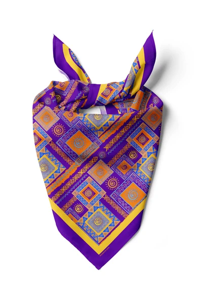 H16 Kadın Mor Sarı Ethnic Patch Desenli 50x50 Bandana ürün görseli 1