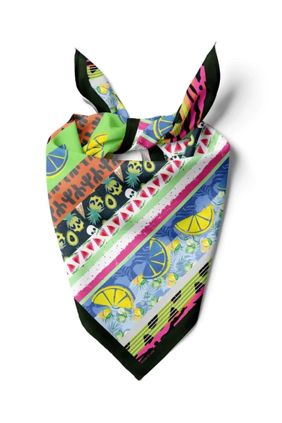 Z25 Kadın Yeşil Meyve Desenli 50x50 Bandana HYL DG01266-22 ürün görseli 1