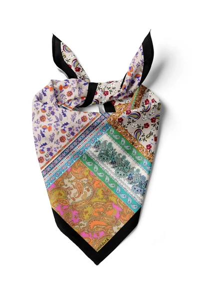 G68 Kadın Mor Beyaz Etnik Desenli 55x55 Bandana ürün görseli 1