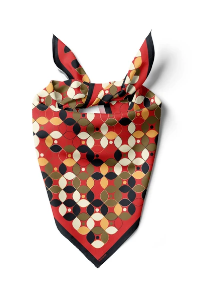 C120 Kadın Kırmızı  Sarmal Yaprak Desenli 50x50 Bandana HYL DG0747-22 ürün görseli 1